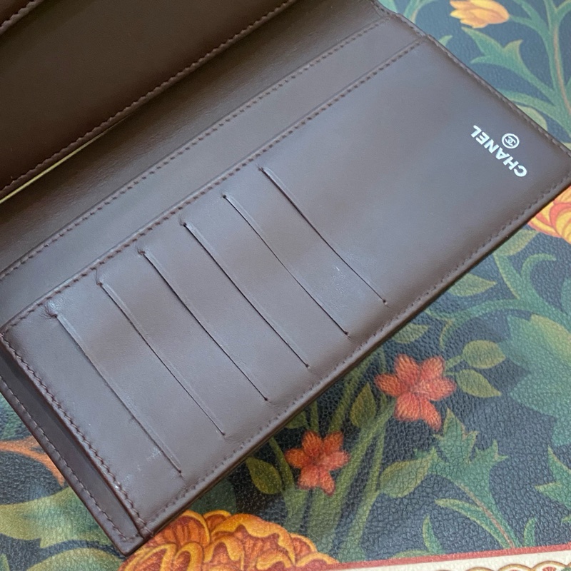 Chanel香奈兒 黑金CF三折錢包 荔枝紋牛皮銀 扣 鐳射21開有卡-6