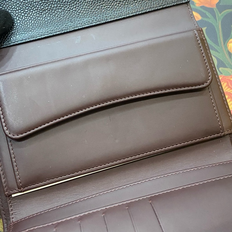 Chanel香奈兒 黑金CF三折錢包 荔枝紋牛皮銀 扣 鐳射21開有卡-7