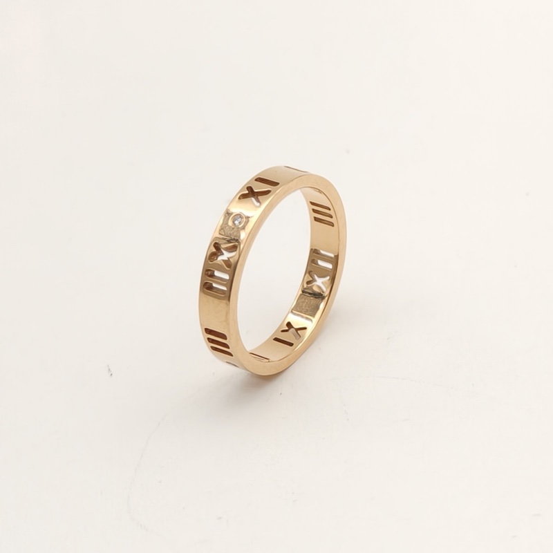 TIFFANY&CO Atlas經典羅馬數字四鑽戒指18K黃金/鑽石51-2