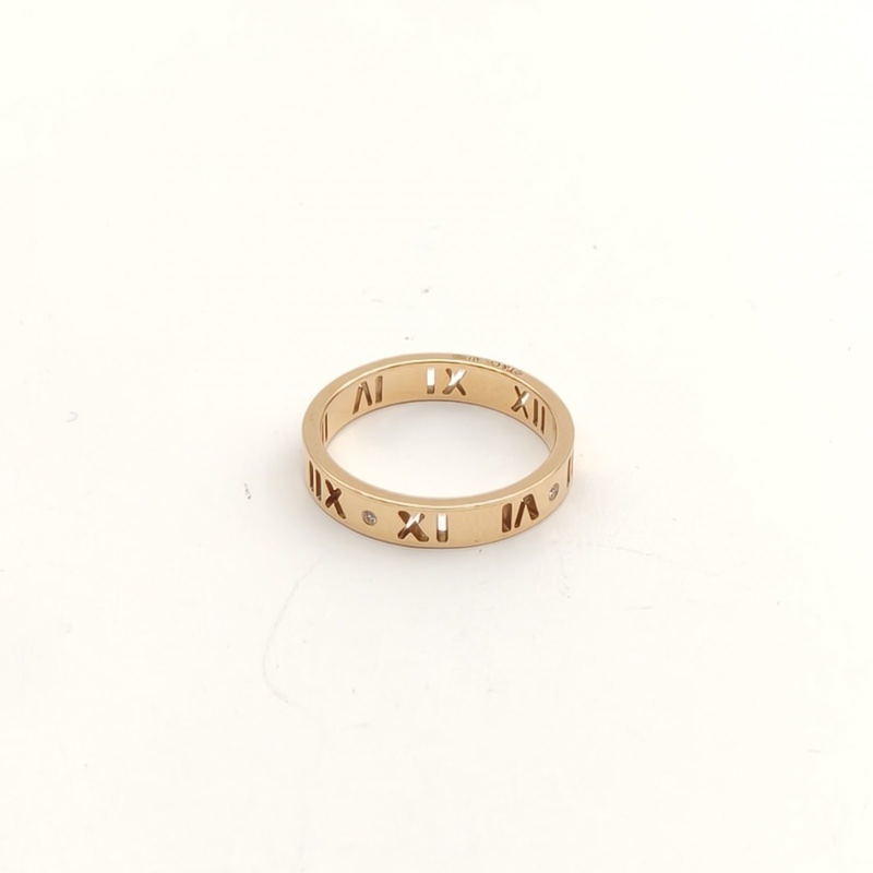 TIFFANY&CO Atlas經典羅馬數字四鑽戒指18K黃金/鑽石51-3