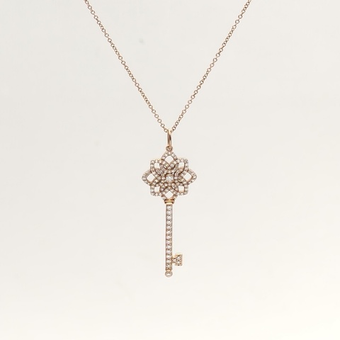 TIFFANY&CO 18K玫瑰金鑽石tiffanykeys系列woven滿鑽項鍊