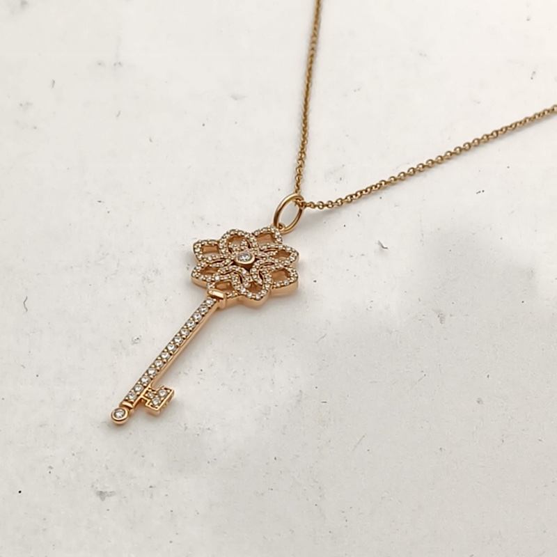 TIFFANY&CO 18K玫瑰金鑽石tiffanykeys系列woven滿鑽項鍊-1
