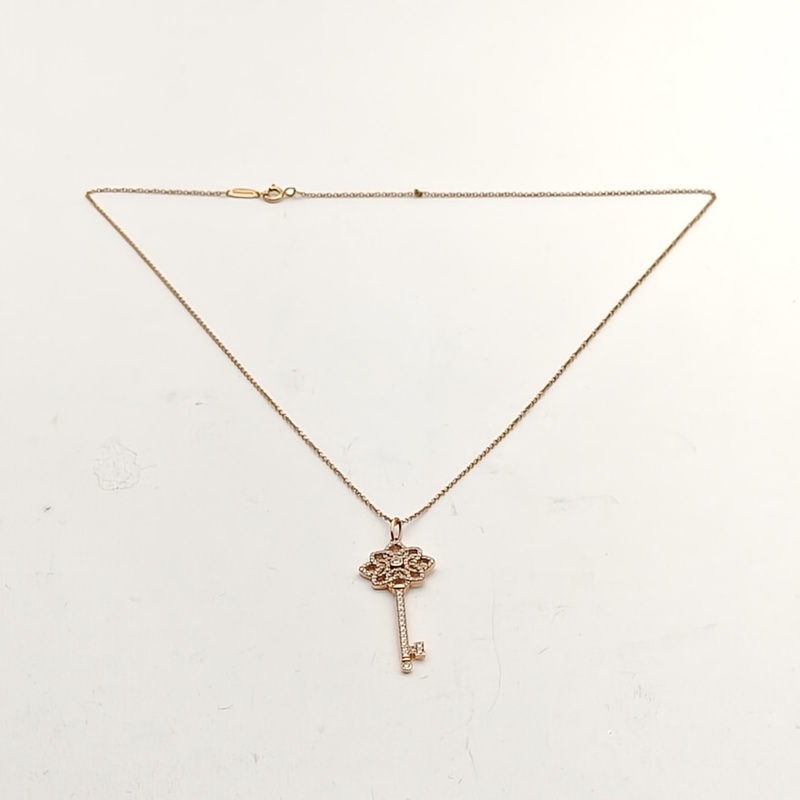 TIFFANY&CO 18K玫瑰金鑽石tiffanykeys系列woven滿鑽項鍊-3