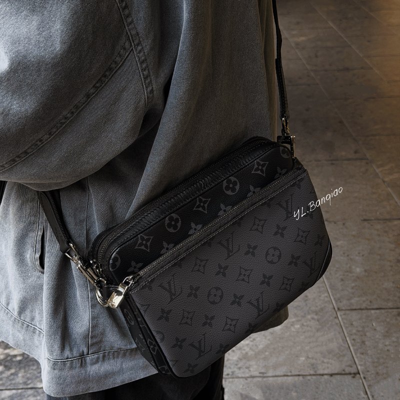 S5335-LV黑灰老花Trio3合1郵差包M69443-0