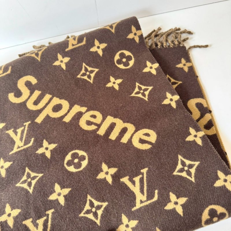 Louis Vuitton Supreme 聯名 經典 焦糖色 羊毛 羊絨 流蘇 圍巾 MP1891-3