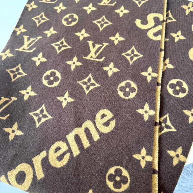 Louis Vuitton Supreme 聯名 經典 焦糖色 羊毛 羊絨 流蘇 圍巾 MP1891-6