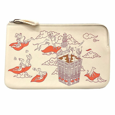 HERMES Carre Pocket Long，Hermes Epic，H082892，Swift 小牛皮，Nata/Framboise（Framboise）象牙色，Z 印記（製造）