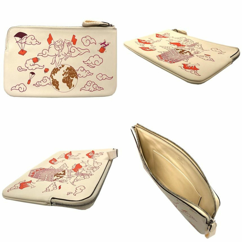 HERMES Carre Pocket Long,Hermes Epic,H082892,Swift 小牛皮,Nata/Framboise(Framboise)象牙色,Z 印記(製造)-1