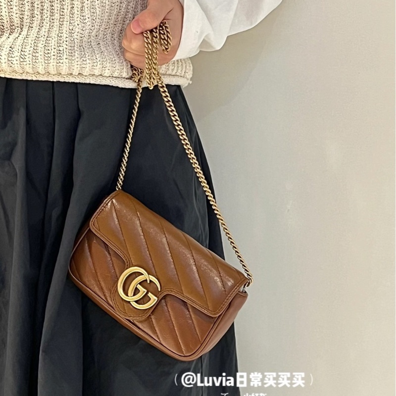 GUCCI古驰 棕色马蒙超迷你GG Marmont-4