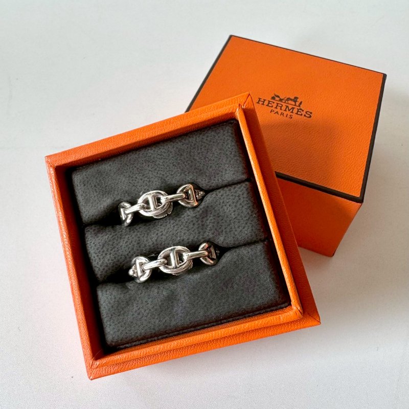 Hermès Chaine d'ancre 豬鼻子 925 純銀 造型 針式 耳環-0