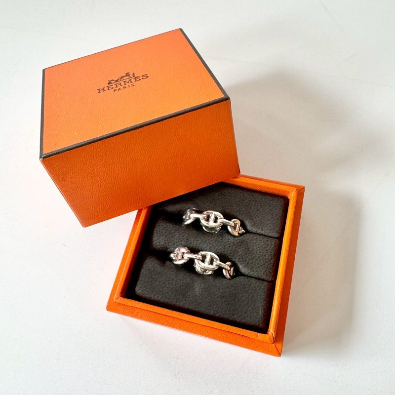 Hermès Chaine d'ancre 豬鼻子 925 純銀 造型 針式 耳環-1