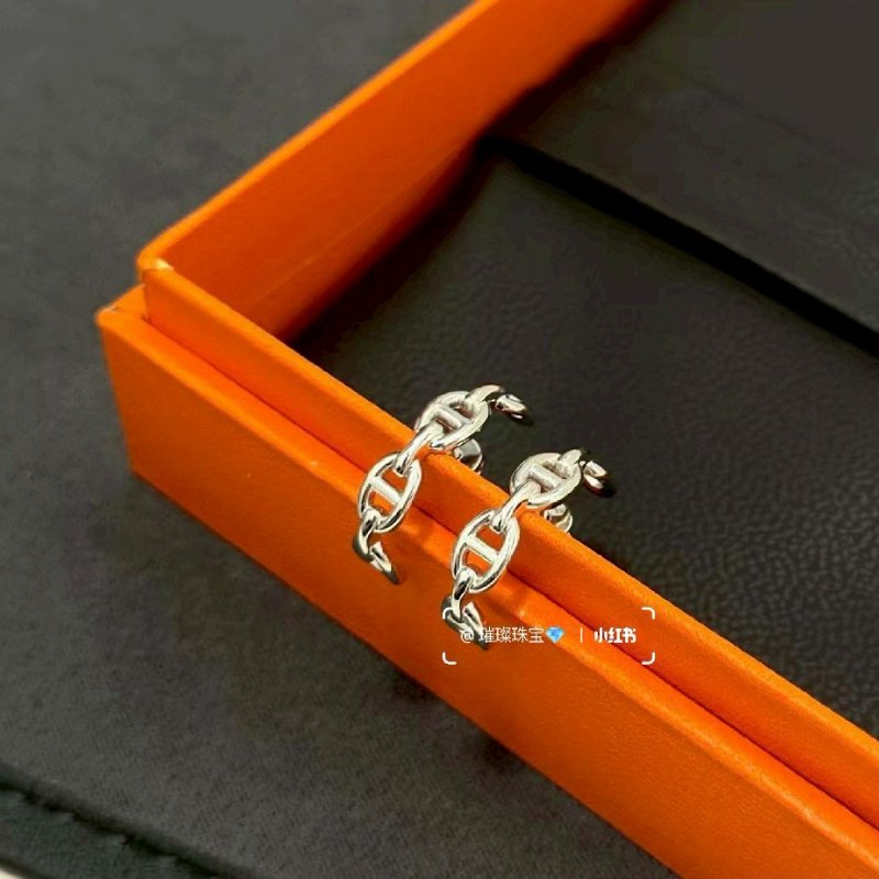 Hermès Chaine d'ancre 豬鼻子 925 純銀 造型 針式 耳環-4