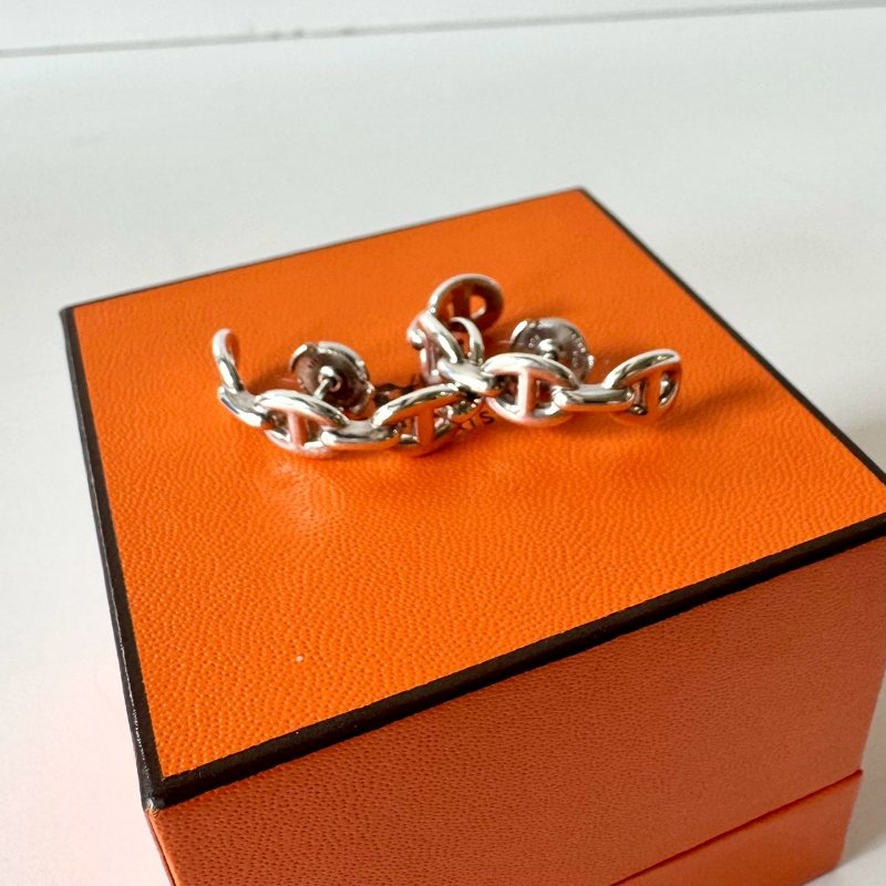 Hermès Chaine d'ancre 豬鼻子 925 純銀 造型 針式 耳環-5