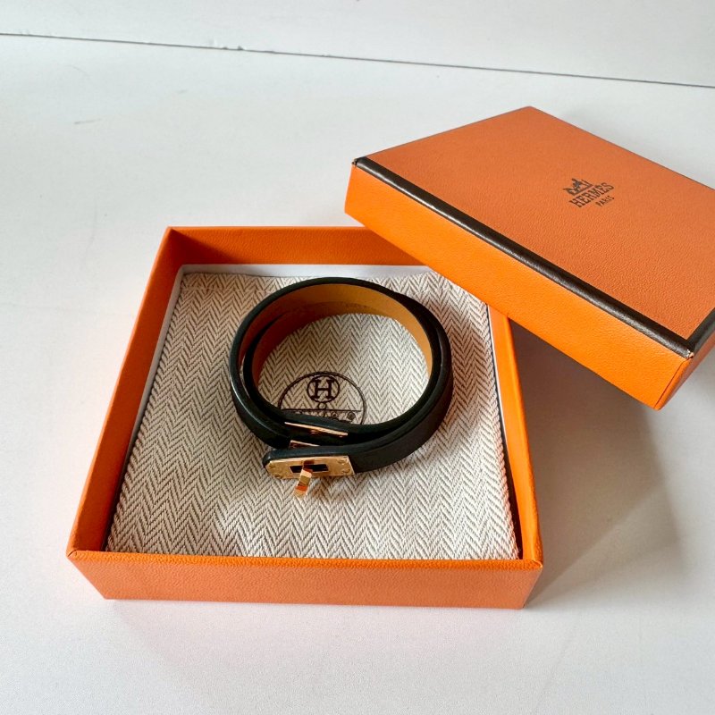 Hermès Mini Kelly Double Tour T2黑色 雙圈 小牛皮 皮革 玫瑰金扣 手環-0
