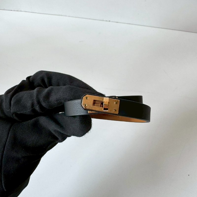 Hermès Mini Kelly Double Tour T2黑色 雙圈 小牛皮 皮革 玫瑰金扣 手環-2