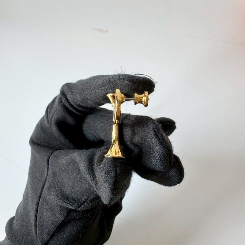 Hermès Cor H 黃金鍍金 皮革 小喇叭 H 形 牛角耳針 耳環-5
