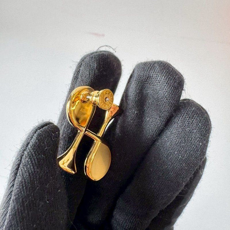 Hermès Cor H 黃金鍍金 皮革 小喇叭 H 形 牛角耳針 耳環-6