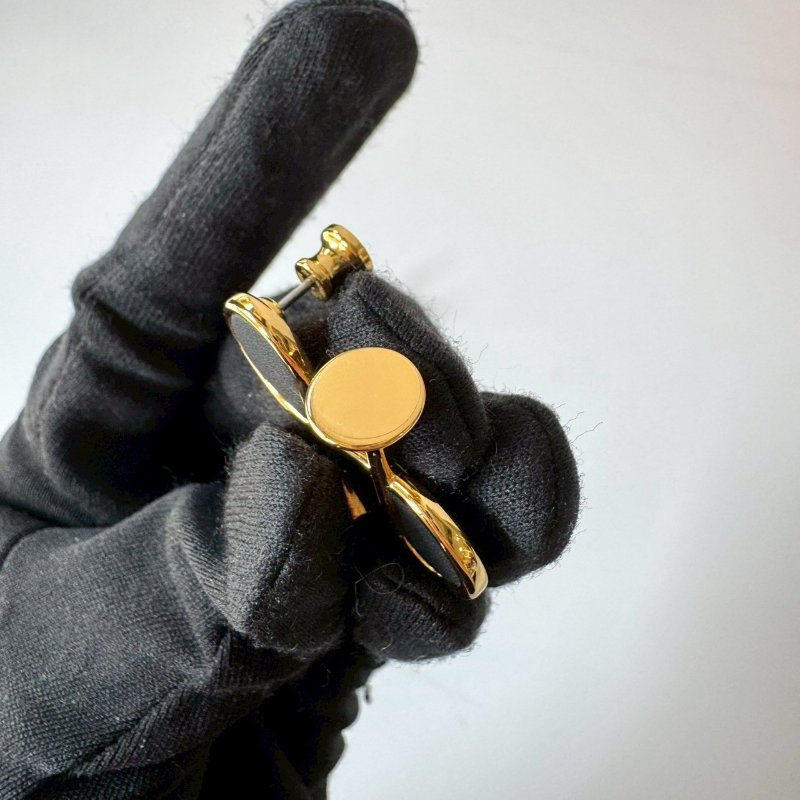 Hermès Cor H 黃金鍍金 皮革 小喇叭 H 形 牛角耳針 耳環-7