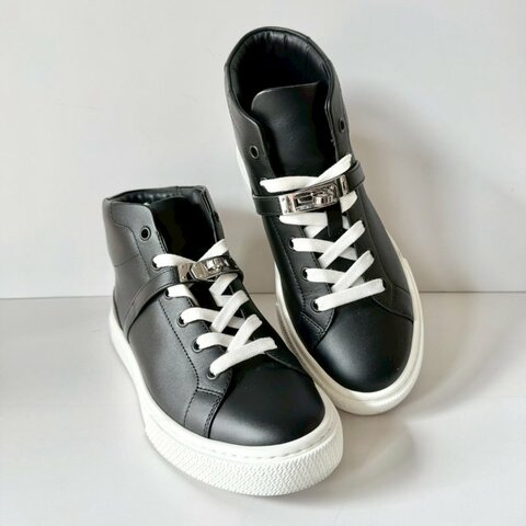 HERMES Day 銀扣 功能性Kelly鞋釦 黑色 小牛皮 37.5號 半筒鞋 運動鞋