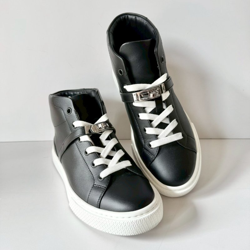 HERMES Day 銀扣 功能性Kelly鞋釦 黑色 小牛皮 37.5號 半筒鞋 運動鞋-0