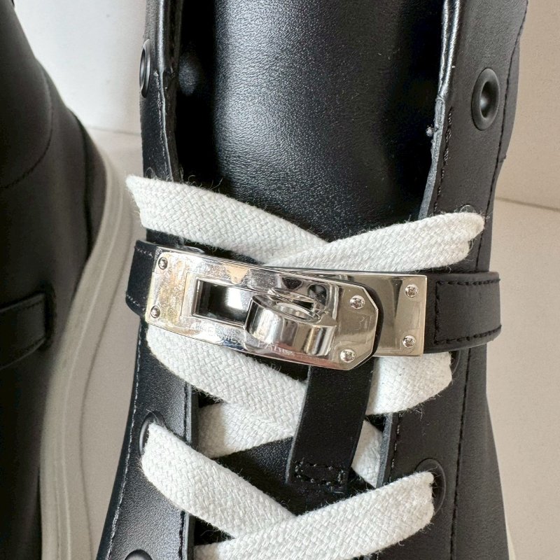 HERMES Day 銀扣 功能性Kelly鞋釦 黑色 小牛皮 37.5號 半筒鞋 運動鞋-4