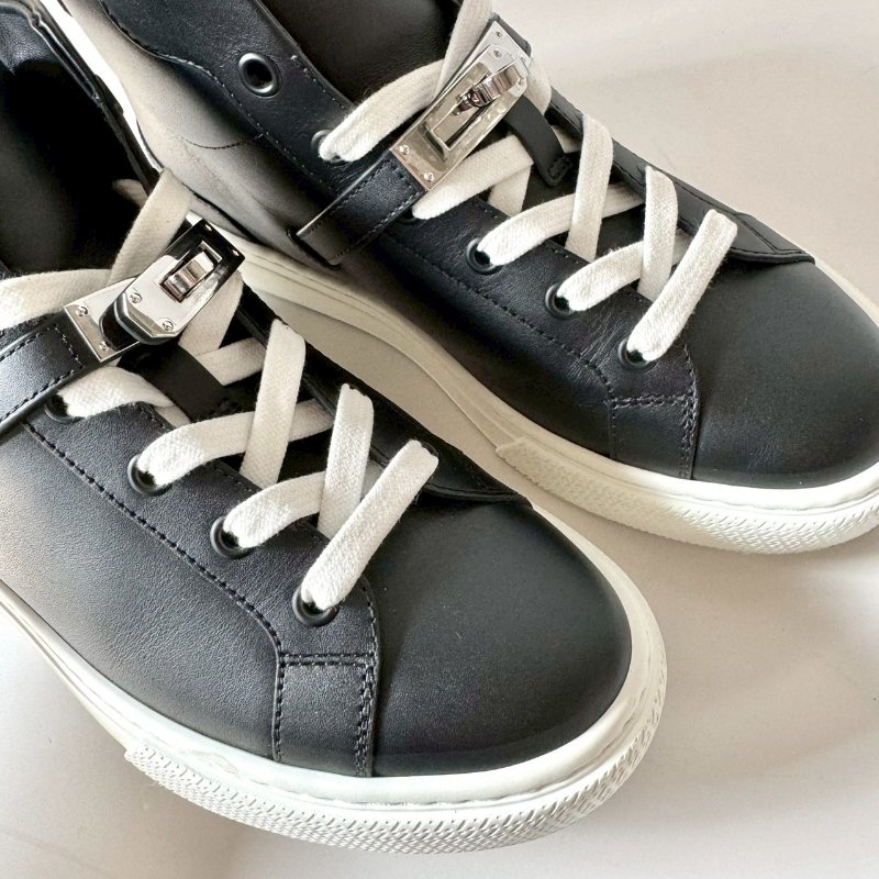 HERMES Day 銀扣 功能性Kelly鞋釦 黑色 小牛皮 37.5號 半筒鞋 運動鞋-8