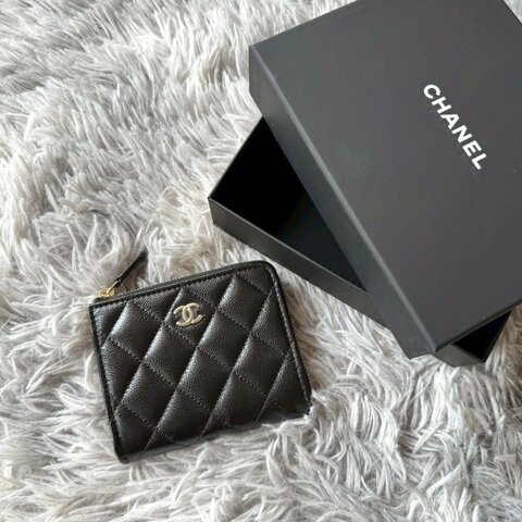 全新 CHANEL L 型拉鍊 經典 魚子醬 小牛皮 零錢包 卡包 現貨