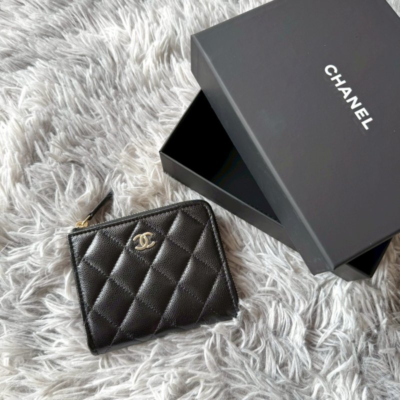 全新 CHANEL L 型拉鍊 經典 魚子醬 小牛皮 零錢包 卡包 現貨-0