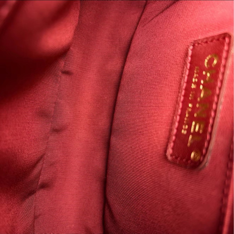 專櫃25w🈶購證😍香奈兒酒紅色金扣中號leboy25單肩斜挎包-12