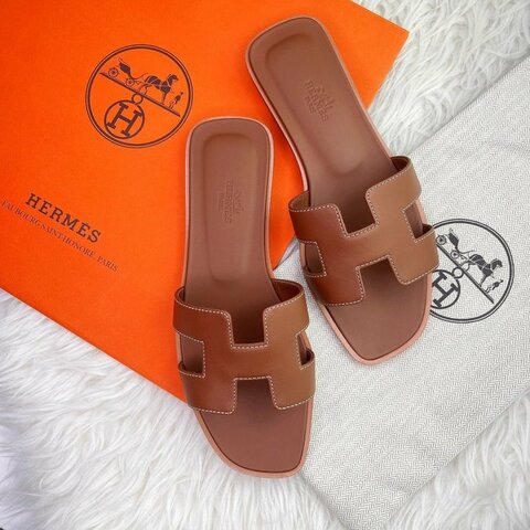 全新 HERMES Oran sandal 經典 H Gold 金棕 平底 拖鞋 涼鞋 37.5號