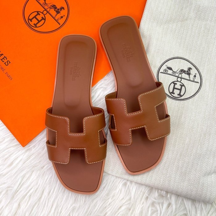 全新 HERMES Oran sandal 經典 H Gold 金棕 平底 拖鞋 涼鞋 37.5號-1