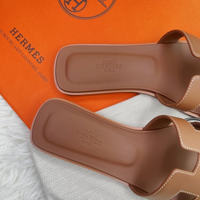 全新 HERMES Oran sandal 經典 H Gold 金棕 平底 拖鞋 涼鞋 37.5號-2