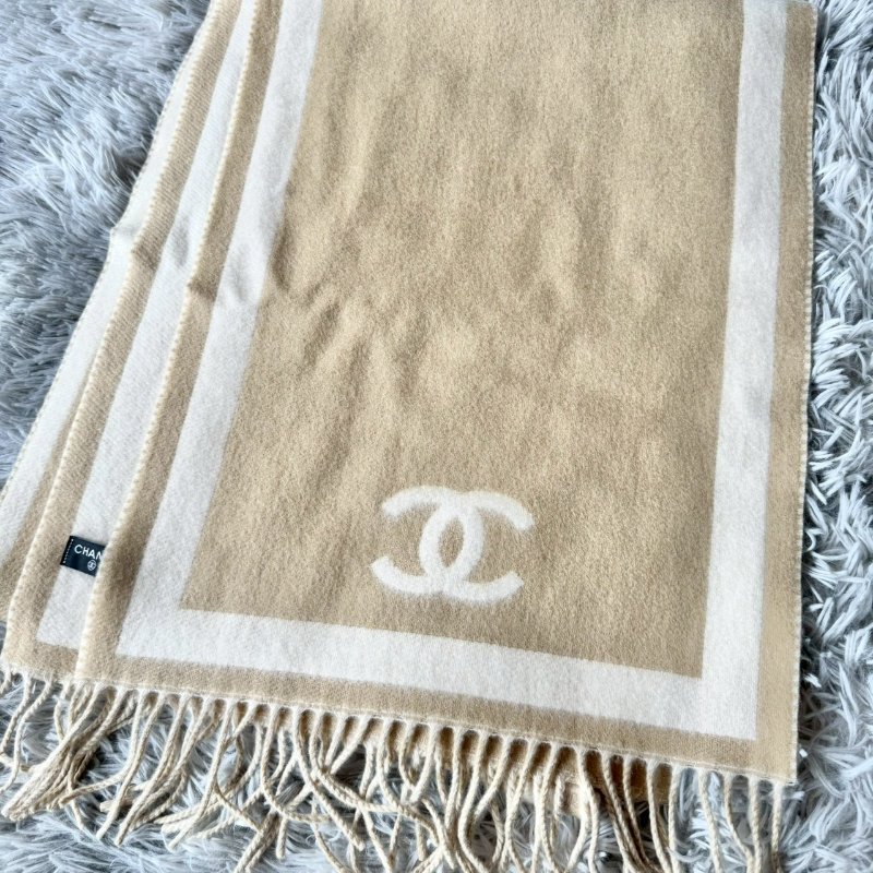 全新真品 CHANEL 新款 米/奶茶色圍巾 大CC 雙色 雙面 羊絨 圍巾 AAB984 現貨-2