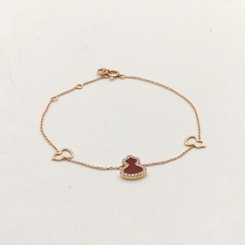 Qeelin 18K玫瑰金鑽石Wulu系列鑲鑽三葫蘆手鏈