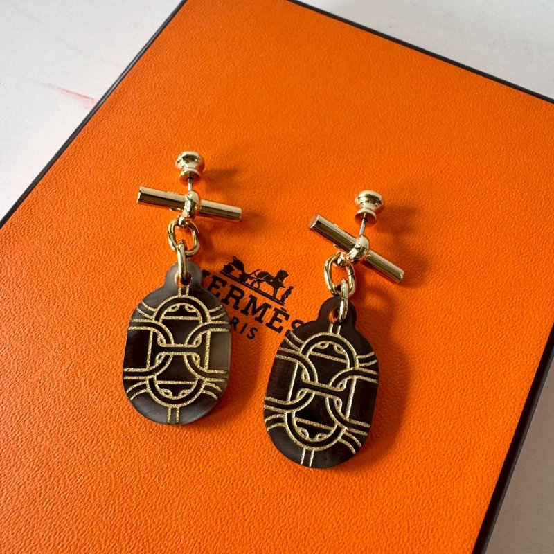 Hermès Chaine d'Ancre 豬鼻子 龜背 水牛角 金扣 耳環-1