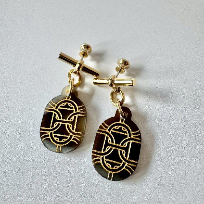 Hermès Chaine d'Ancre 豬鼻子 龜背 水牛角 金扣 耳環-2
