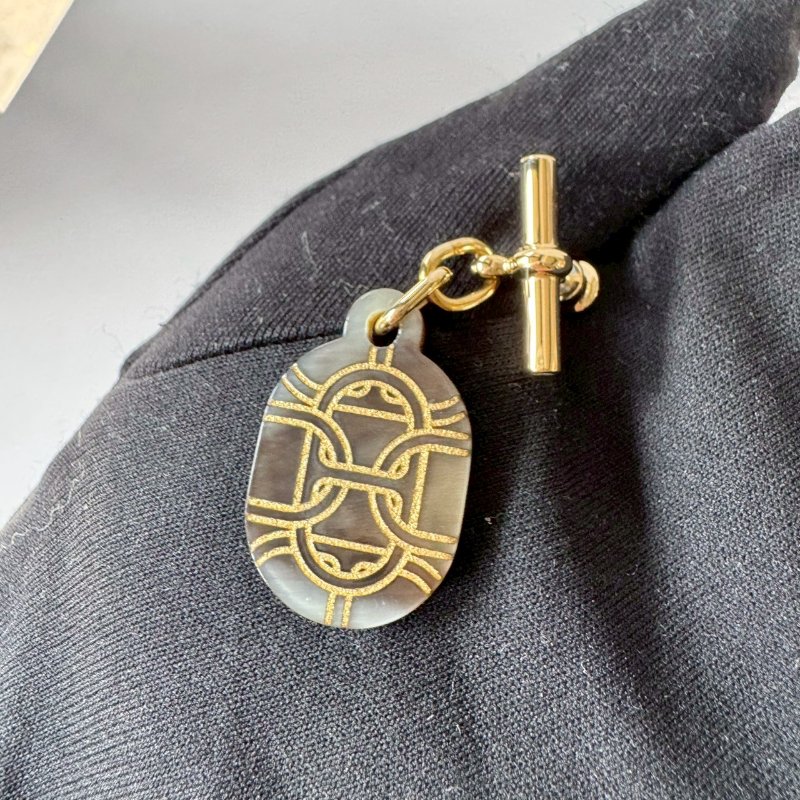 Hermès Chaine d'Ancre 豬鼻子 龜背 水牛角 金扣 耳環-5