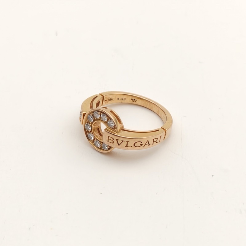 BVLGARI 銅錢鑲鑽戒指18K玫瑰金/鑽石50-2