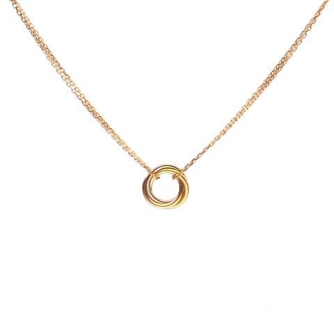 CARTIER Trinity三色金三環雙鏈項鍊18K黃金/18K白金/18K玫瑰金