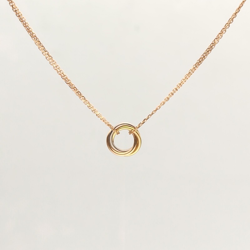 CARTIER Trinity三色金三環雙鏈項鍊18K黃金/18K白金/18K玫瑰金-1