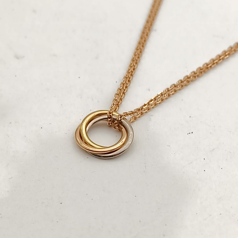 CARTIER Trinity三色金三環雙鏈項鍊18K黃金/18K白金/18K玫瑰金-2