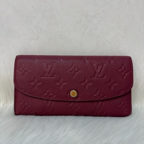 LV M62015 EMILIE 經典花紋全皮革壓紋扣式長夾.葡萄紫 停產