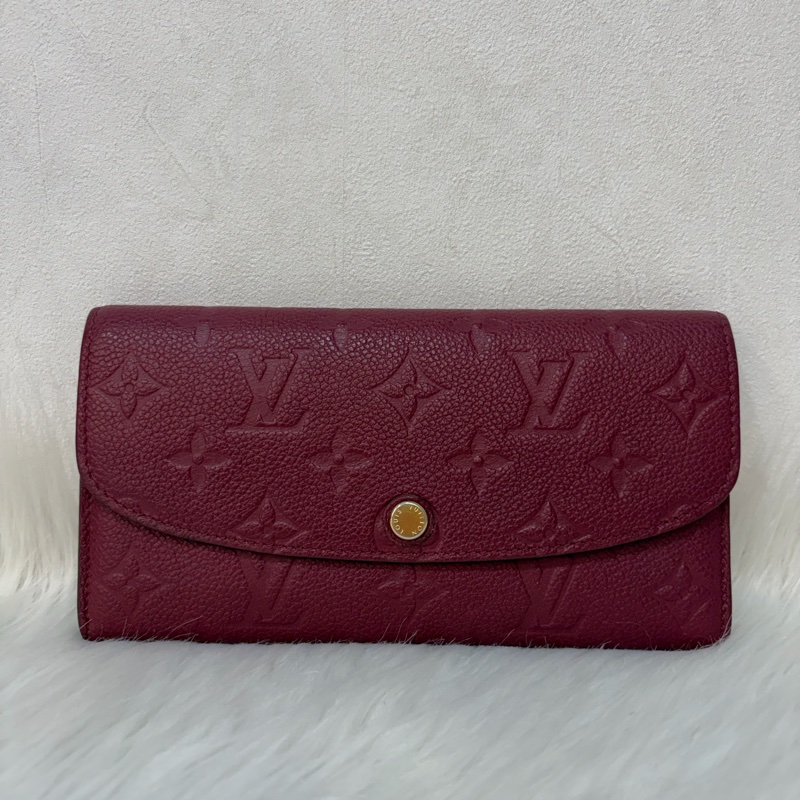 LV M62015 EMILIE 經典花紋全皮革壓紋扣式長夾.葡萄紫 停產-0