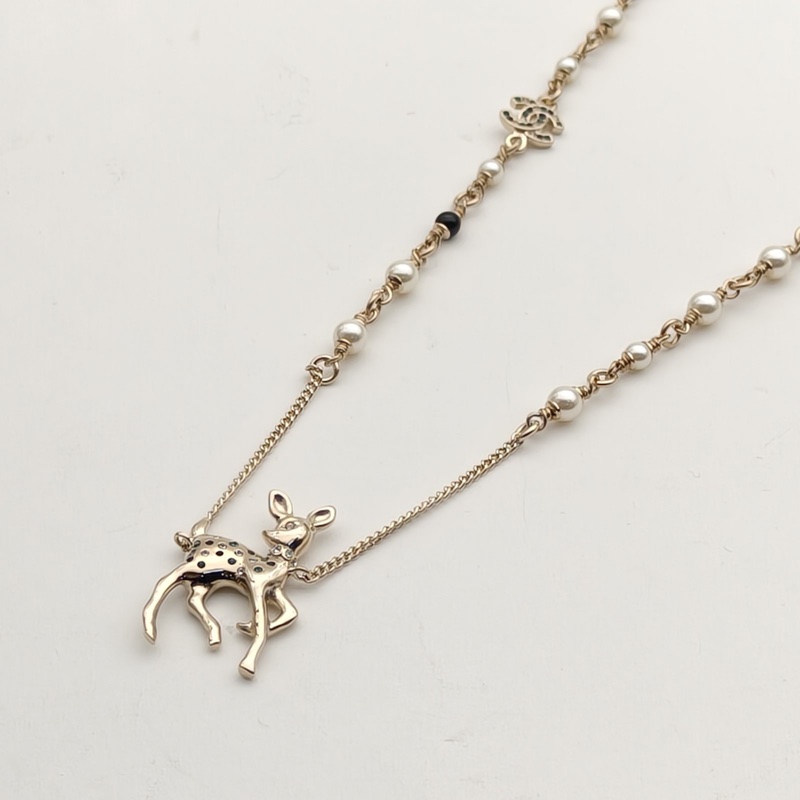 CHANEL 合金26C小鹿珍珠長款項鏈毛衣鏈-1