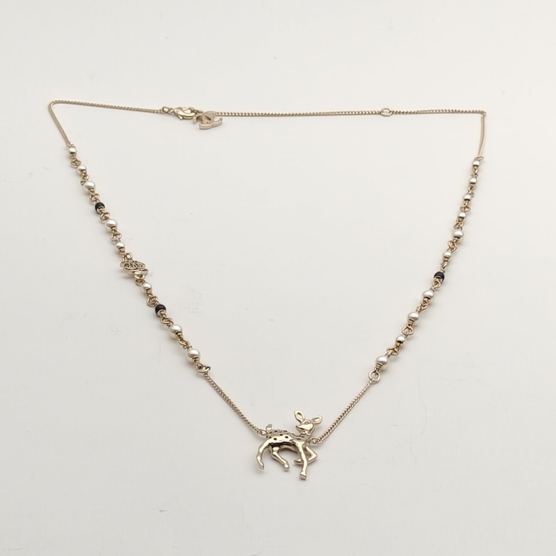 CHANEL 合金26C小鹿珍珠長款項鏈毛衣鏈-3