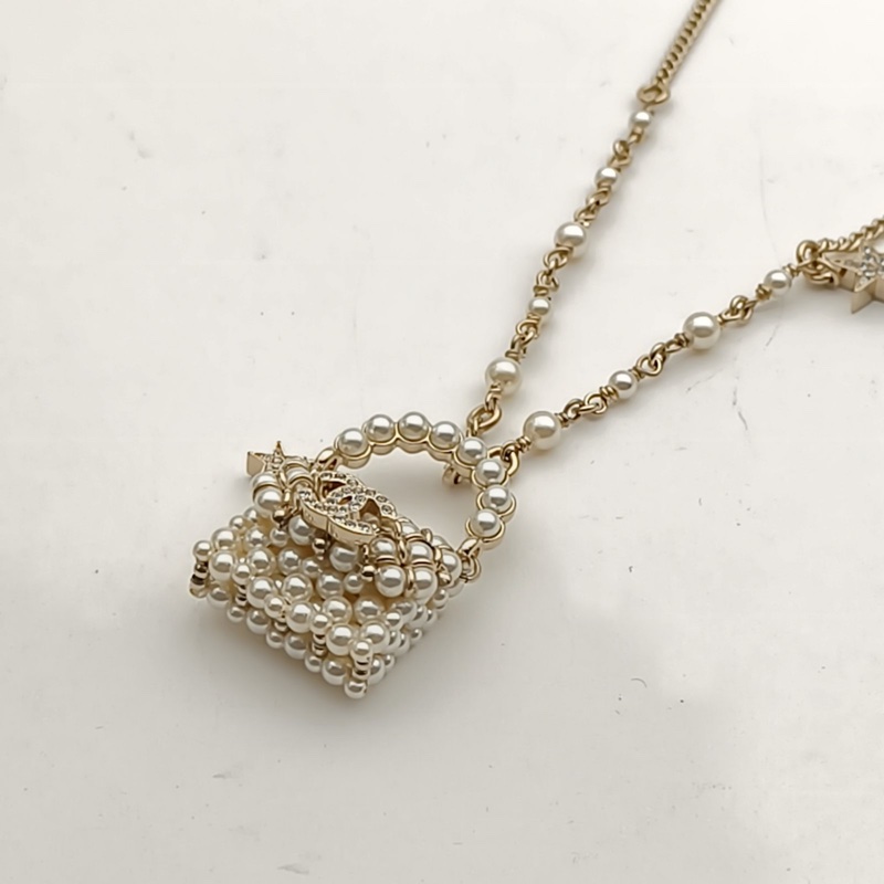 CHANEL 合金23A珍珠包包吊墜項鏈-1