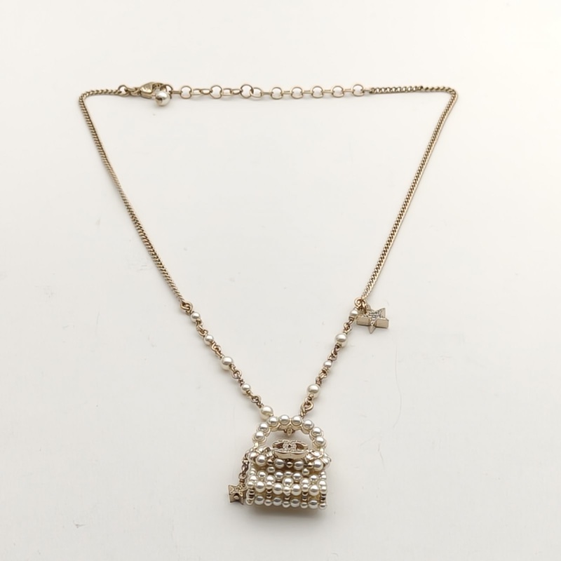 CHANEL 合金23A珍珠包包吊墜項鏈-3