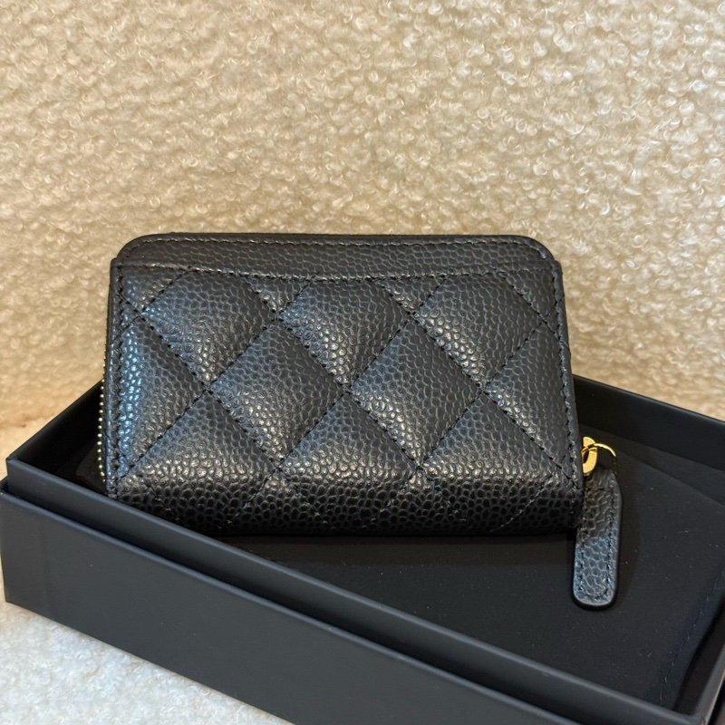Chanel Zipped card holder 黑金魚子-2