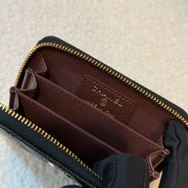 Chanel Zipped card holder 黑金魚子-3