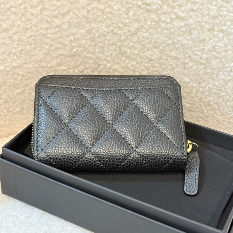 Chanel Zipped card holder 黑金魚子-1